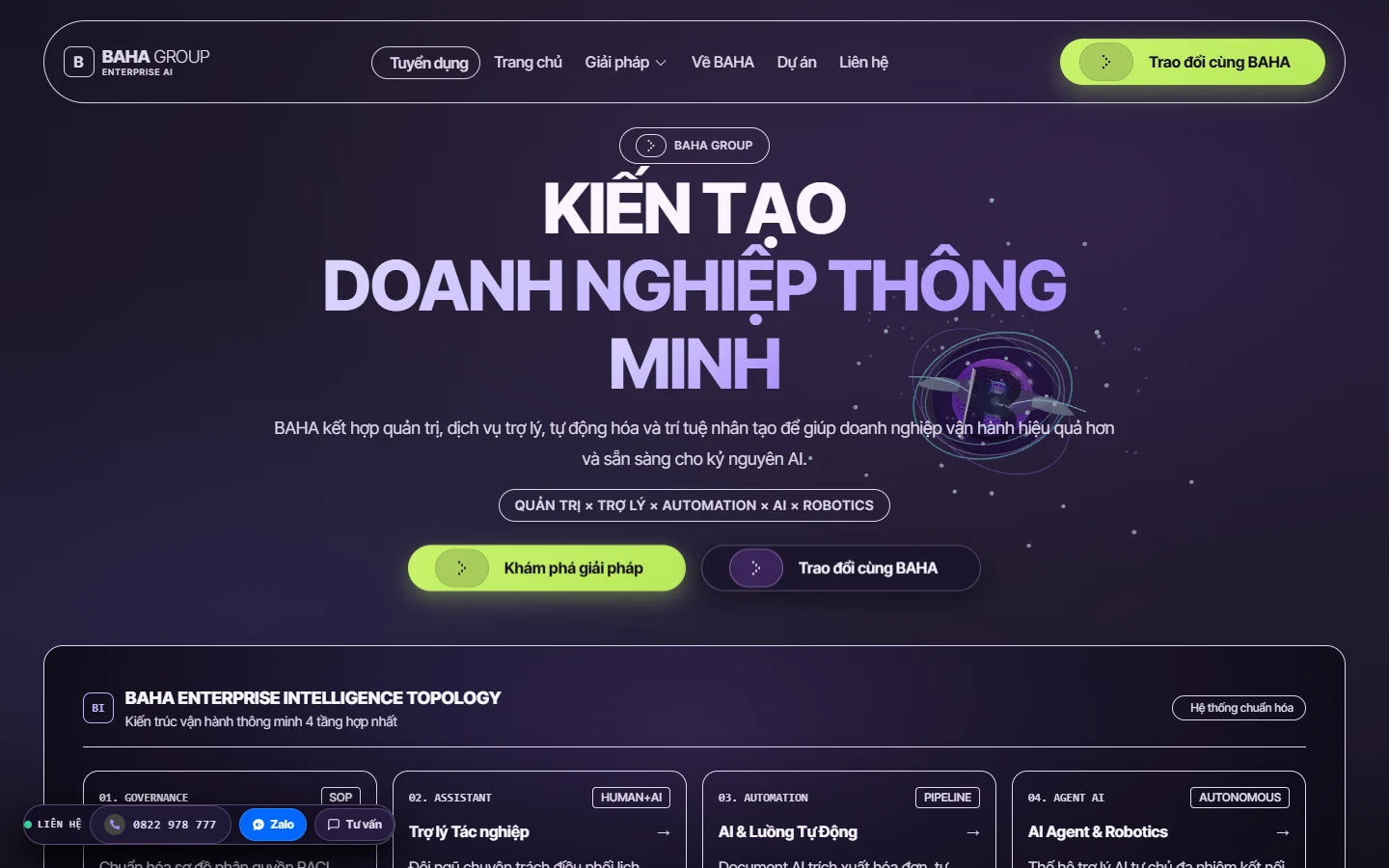Giao diện trang chủ hệ sinh thái chuyển đổi số BAHA Group