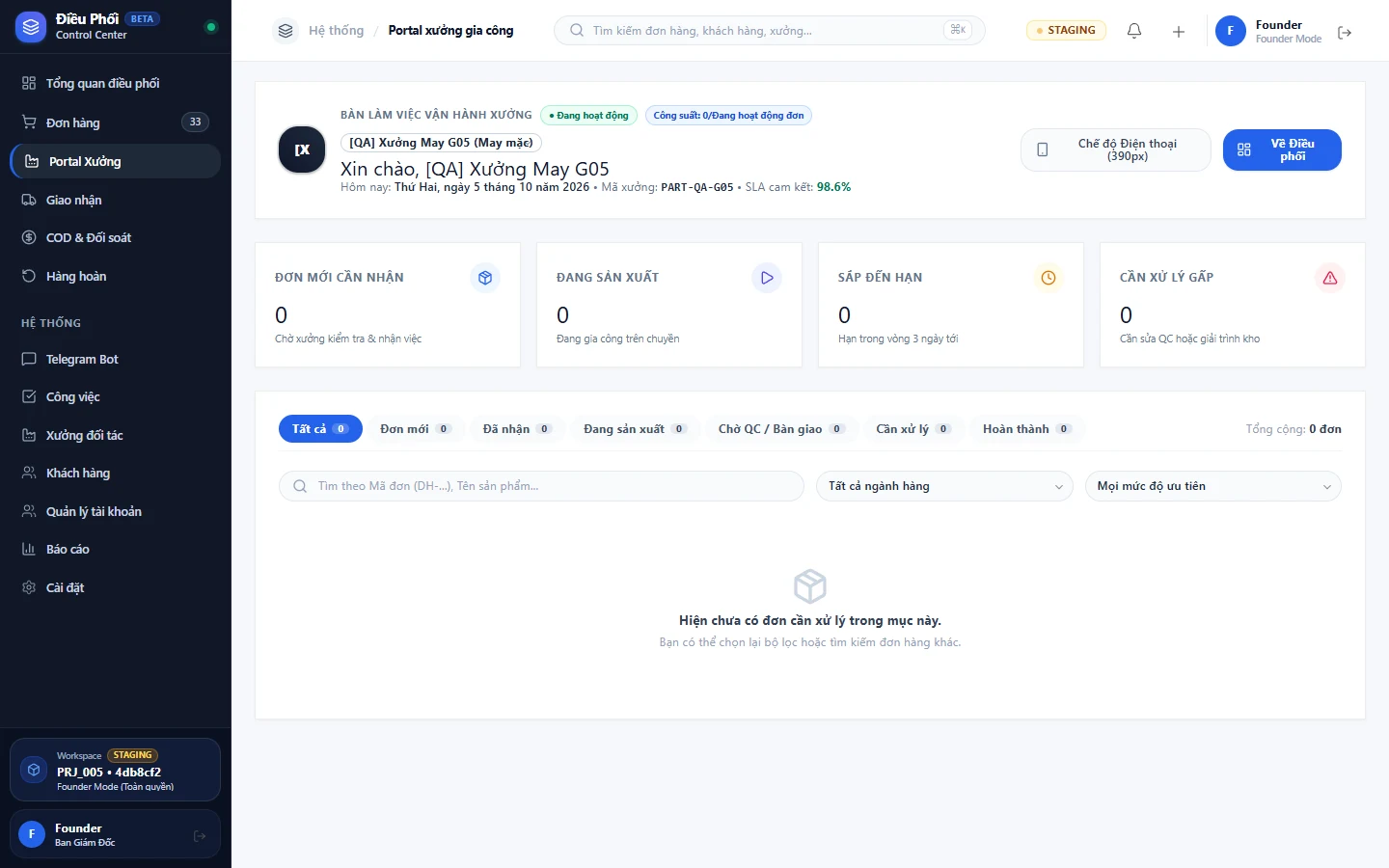 Portal cổng thông tin xưởng sản xuất và phân bổ lệnh gia công